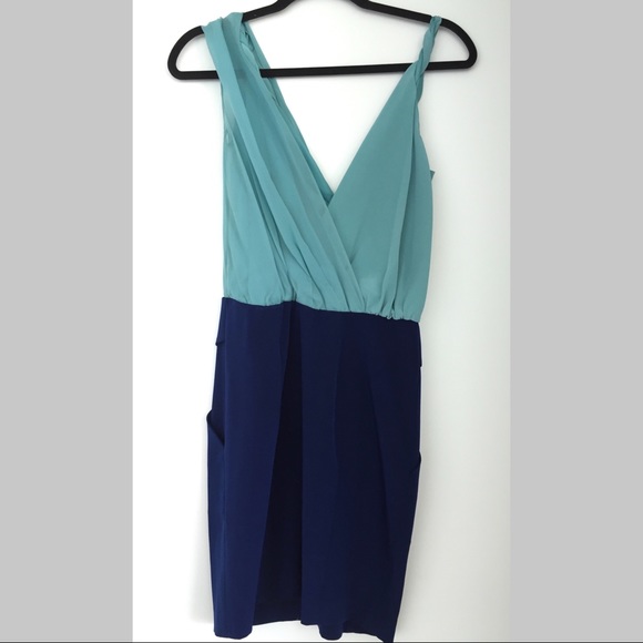 Blue Colourblock Braided Strap Silk Dress XS - Picture 3 of 5